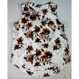 Peace & Pearls Floral Blouse Medium Sleeveless Keyhole Boho Top